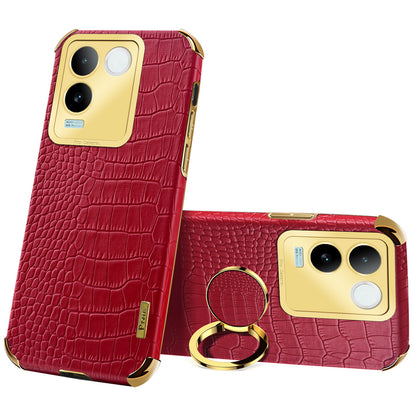 For vivo S17e 5G Crocodile Texture Phone Case 6D Electroplated Kickstand PU Leather + TPU Cover