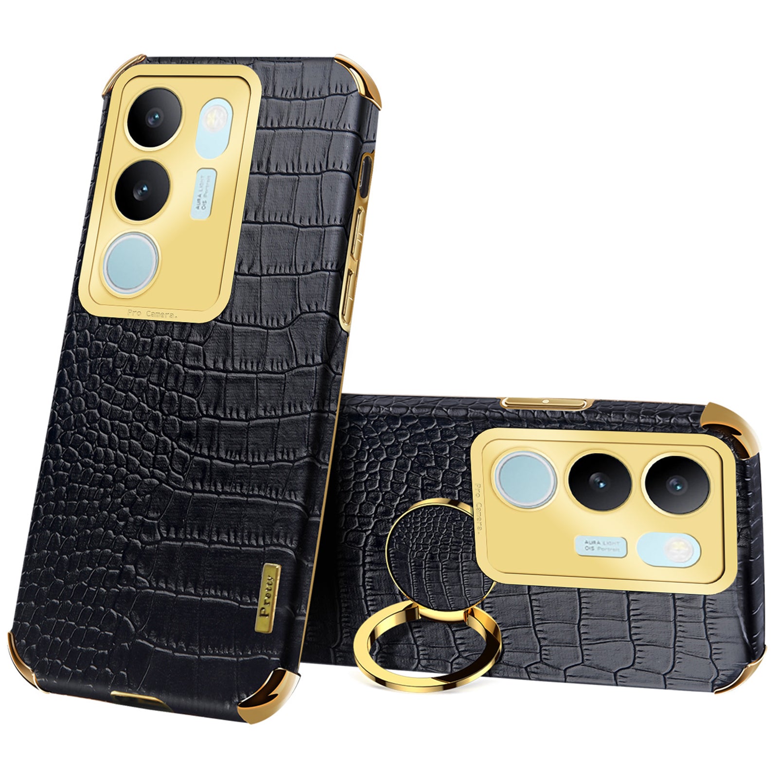 For vivo S17 5G PU Leather Coated TPU Cover Electroplated Crocodile Texture Phone Case with Kickstand