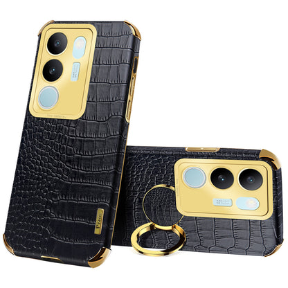 For vivo S17 5G PU Leather Coated TPU Cover Electroplated Crocodile Texture Phone Case with Kickstand