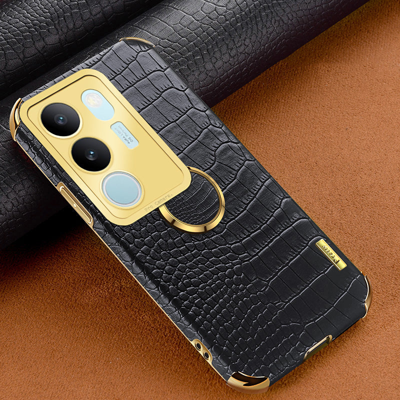 For vivo S17 5G PU Leather Coated TPU Cover Electroplated Crocodile Texture Phone Case with Kickstand