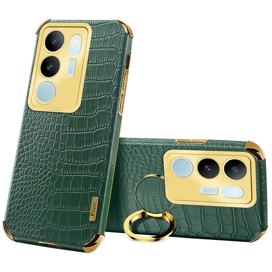 For vivo S17 5G PU Leather Coated TPU Cover Electroplated Crocodile Texture Phone Case with Kickstand