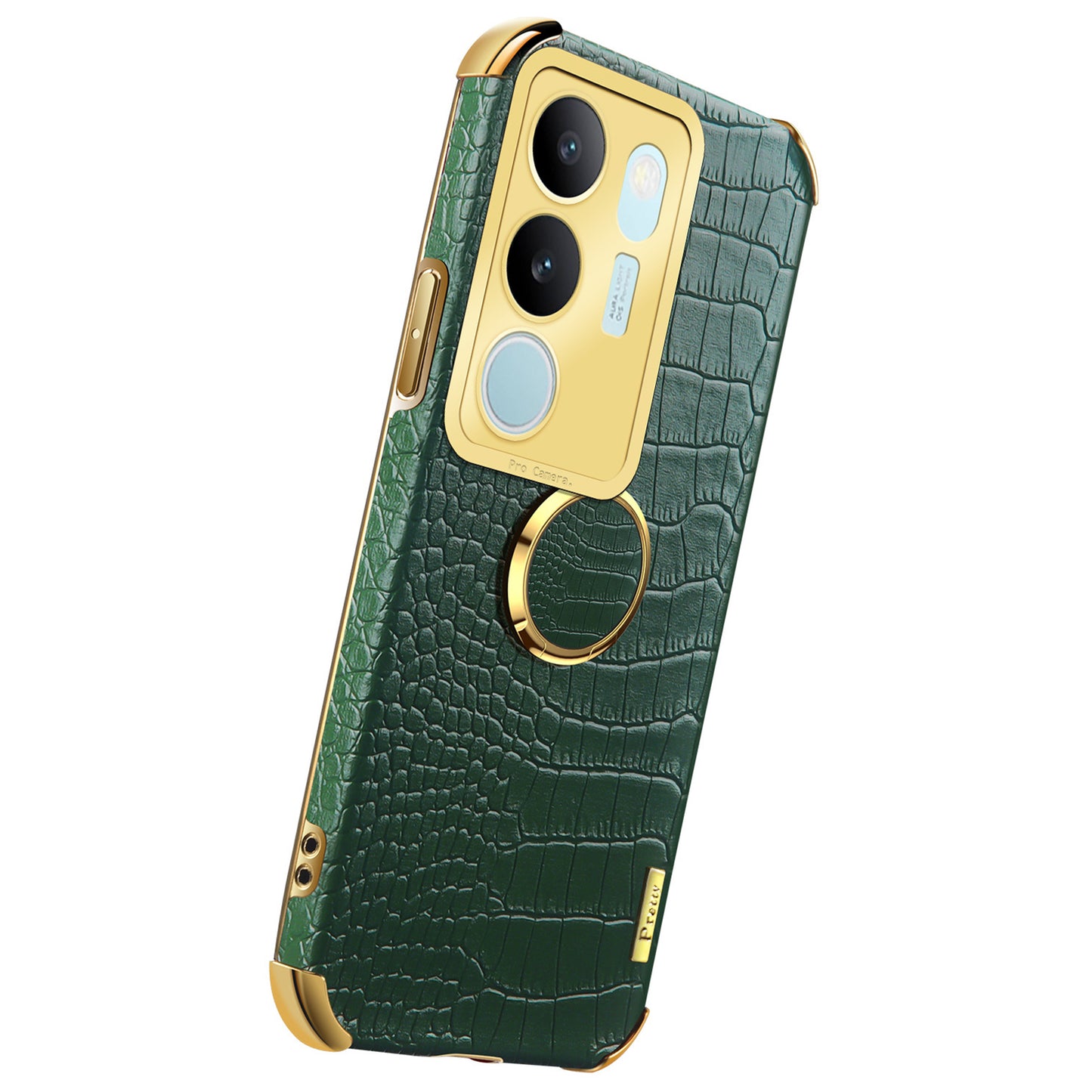 For vivo S17 5G PU Leather Coated TPU Cover Electroplated Crocodile Texture Phone Case with Kickstand