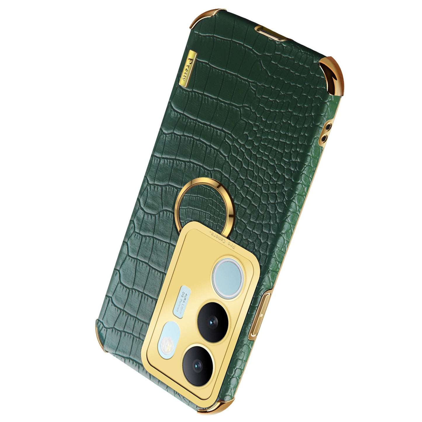 For vivo S17 5G PU Leather Coated TPU Cover Electroplated Crocodile Texture Phone Case with Kickstand