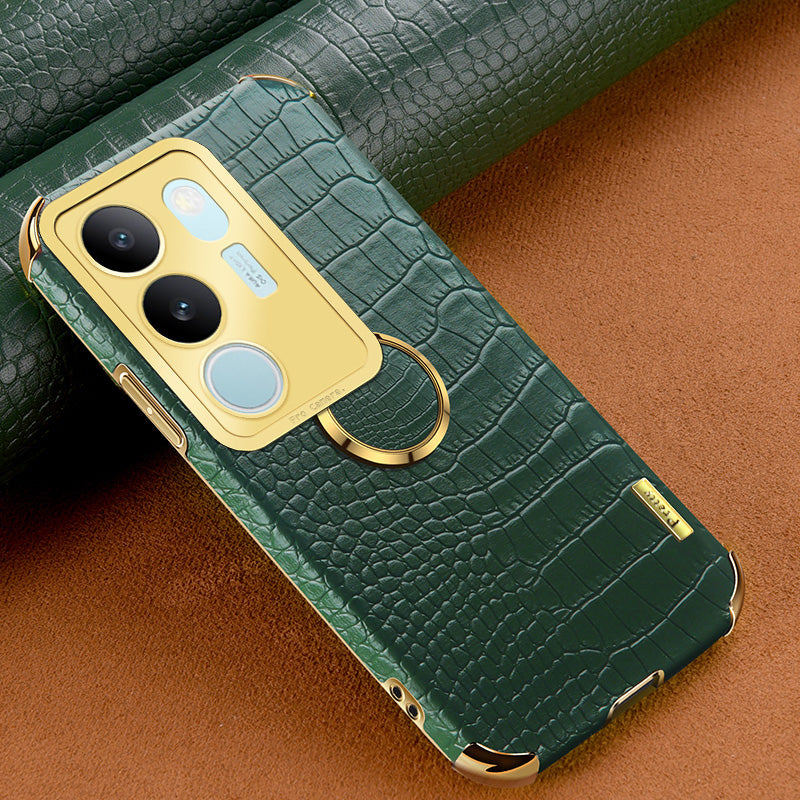 For vivo S17 5G PU Leather Coated TPU Cover Electroplated Crocodile Texture Phone Case with Kickstand