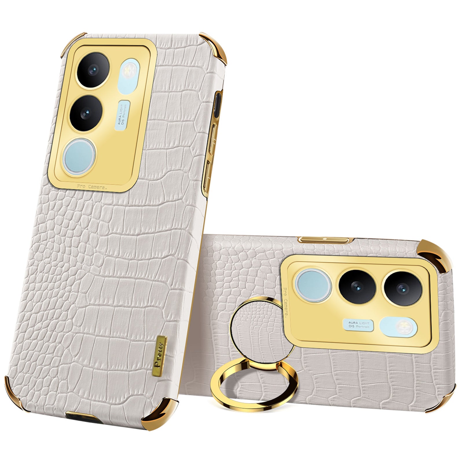 For vivo S17 5G PU Leather Coated TPU Cover Electroplated Crocodile Texture Phone Case with Kickstand