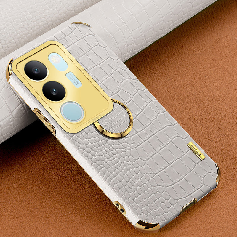 For vivo S17 5G PU Leather Coated TPU Cover Electroplated Crocodile Texture Phone Case with Kickstand
