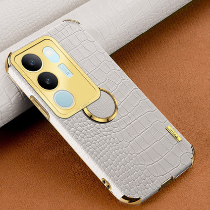 For vivo S17 5G PU Leather Coated TPU Cover Electroplated Crocodile Texture Phone Case with Kickstand