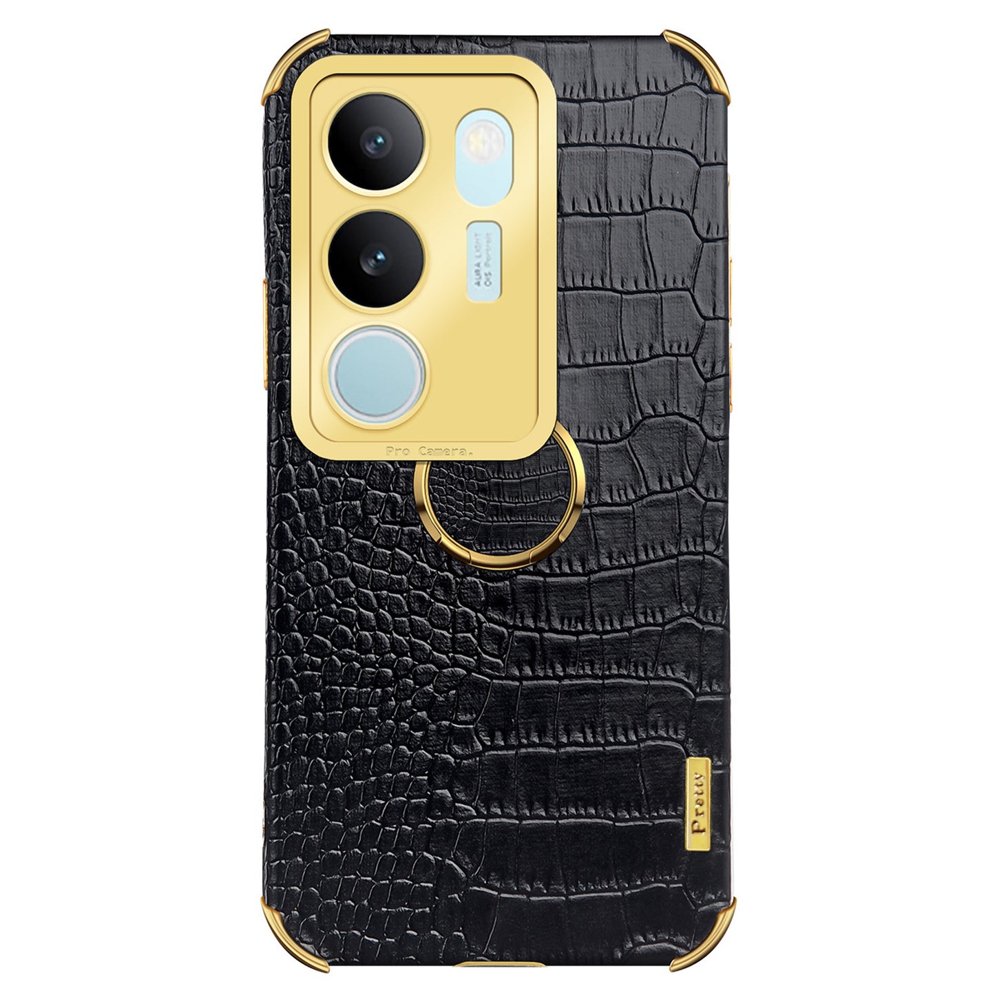 For vivo S17 5G PU Leather Coated TPU Cover Electroplated Crocodile Texture Phone Case with Kickstand