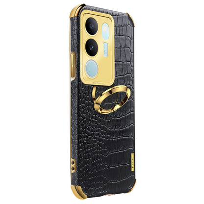 For vivo S17 5G PU Leather Coated TPU Cover Electroplated Crocodile Texture Phone Case with Kickstand