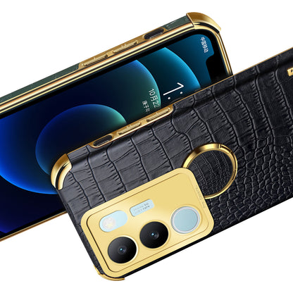 For vivo S17 5G PU Leather Coated TPU Cover Electroplated Crocodile Texture Phone Case with Kickstand