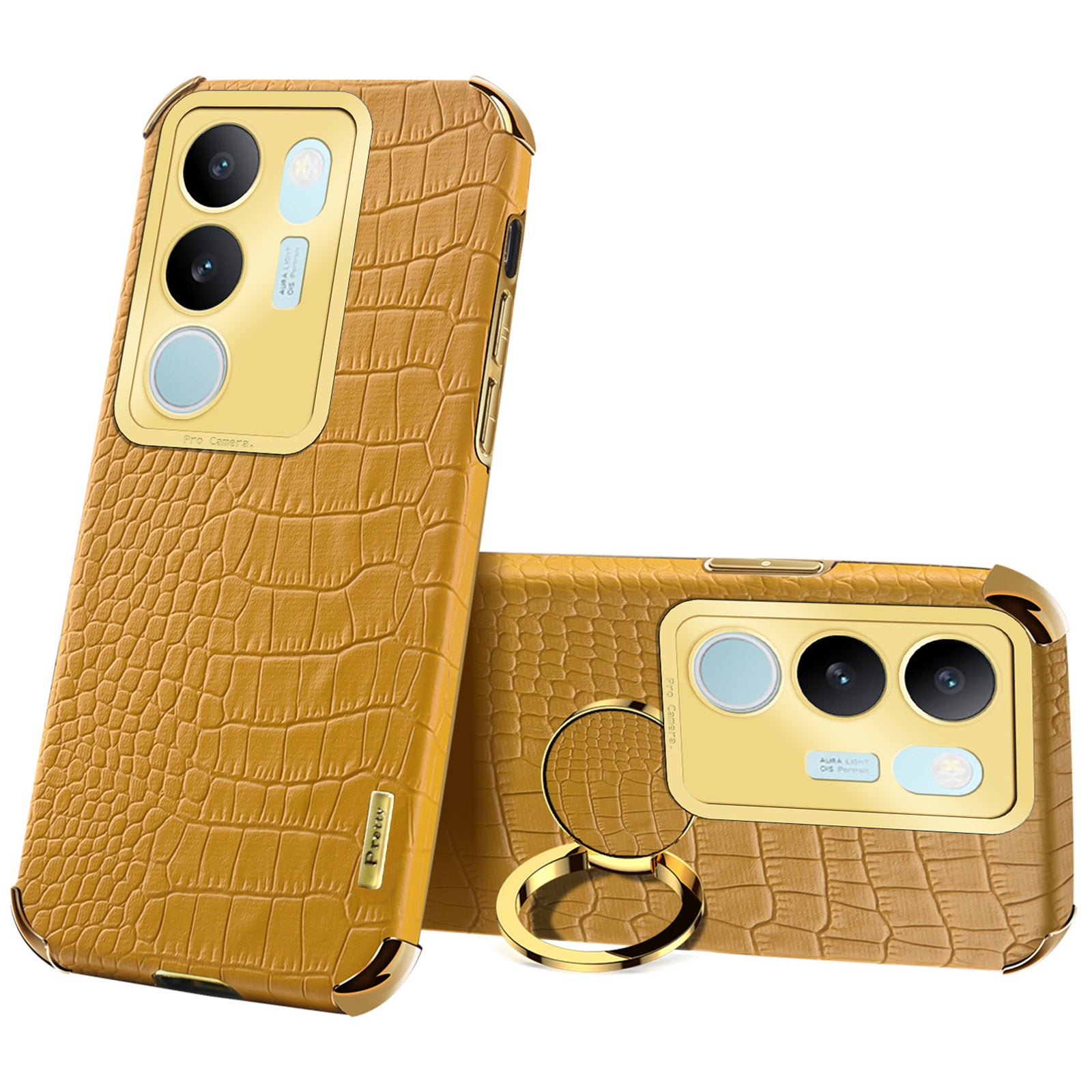 For vivo S17 5G PU Leather Coated TPU Cover Electroplated Crocodile Texture Phone Case with Kickstand