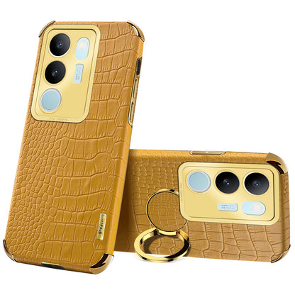 For vivo S17 5G PU Leather Coated TPU Cover Electroplated Crocodile Texture Phone Case with Kickstand
