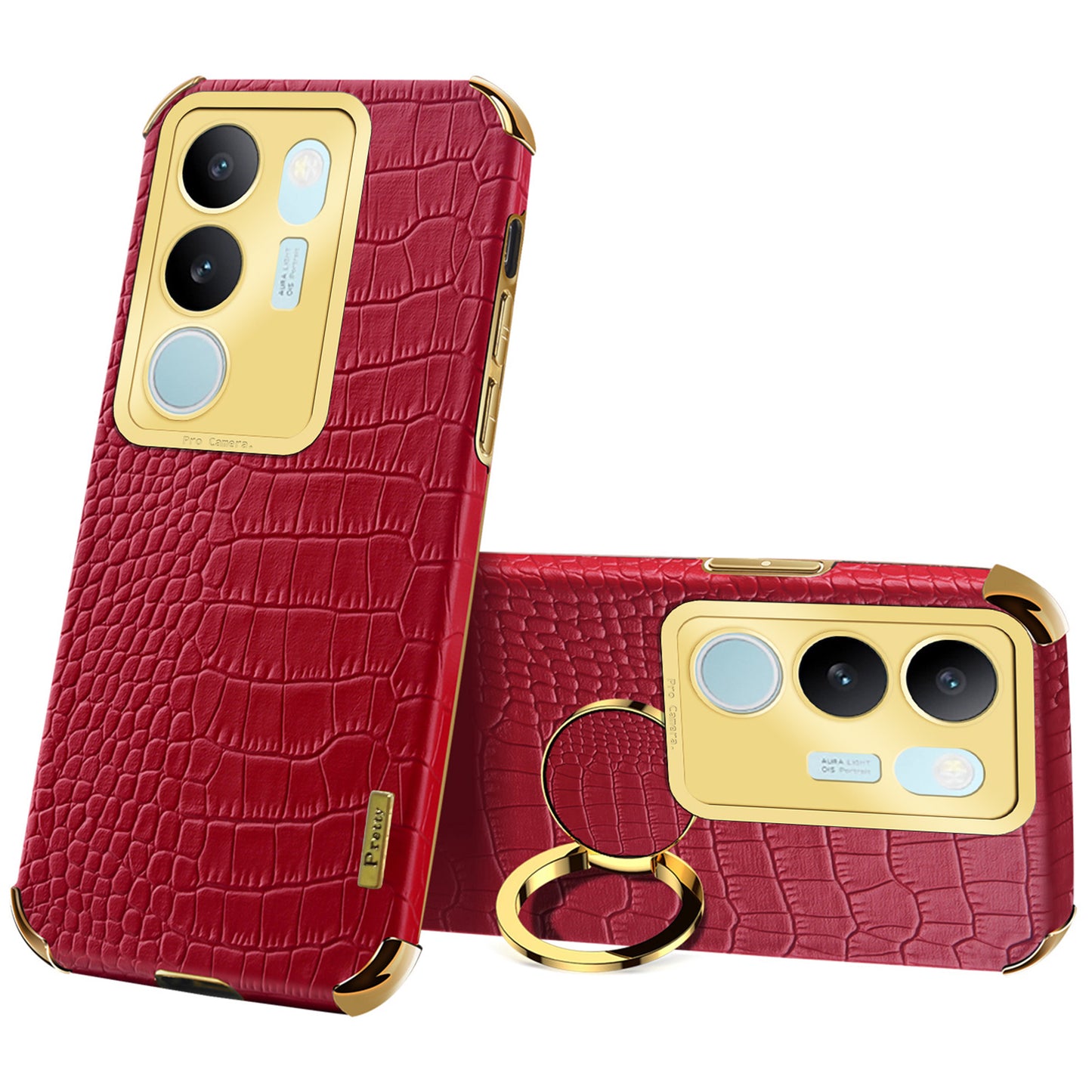 For vivo S17 5G PU Leather Coated TPU Cover Electroplated Crocodile Texture Phone Case with Kickstand
