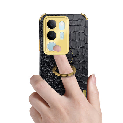 For vivo S17 5G PU Leather Coated TPU Cover Electroplated Crocodile Texture Phone Case with Kickstand