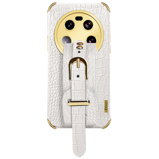 For Xiaomi 13 Ultra Electroplating Phone Case PU Leather Coated TPU Cover with Wristband Kickstand