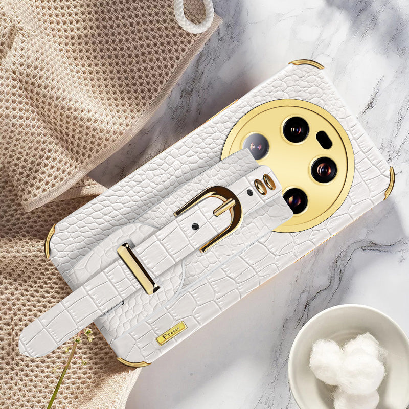 For Xiaomi 13 Ultra Electroplating Phone Case PU Leather Coated TPU Cover with Wristband Kickstand