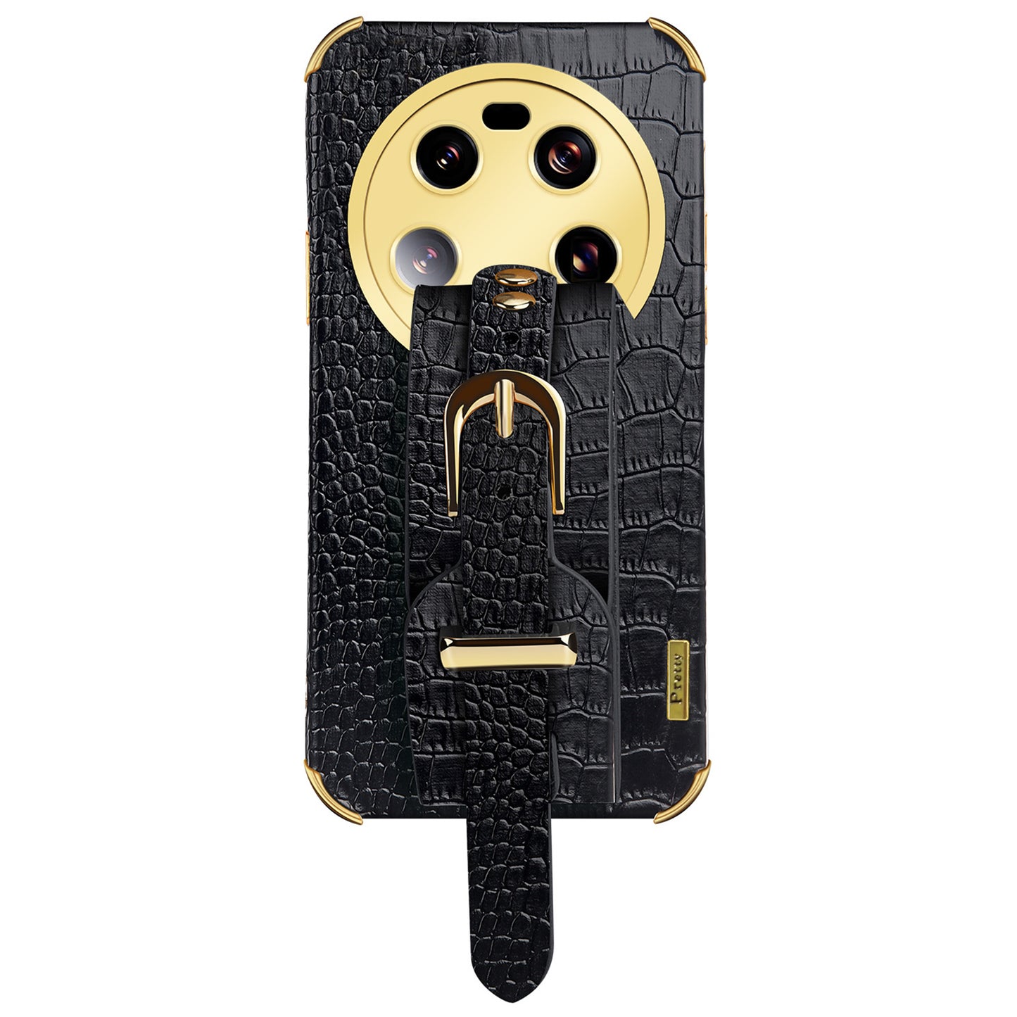 For Xiaomi 13 Ultra Electroplating Phone Case PU Leather Coated TPU Cover with Wristband Kickstand