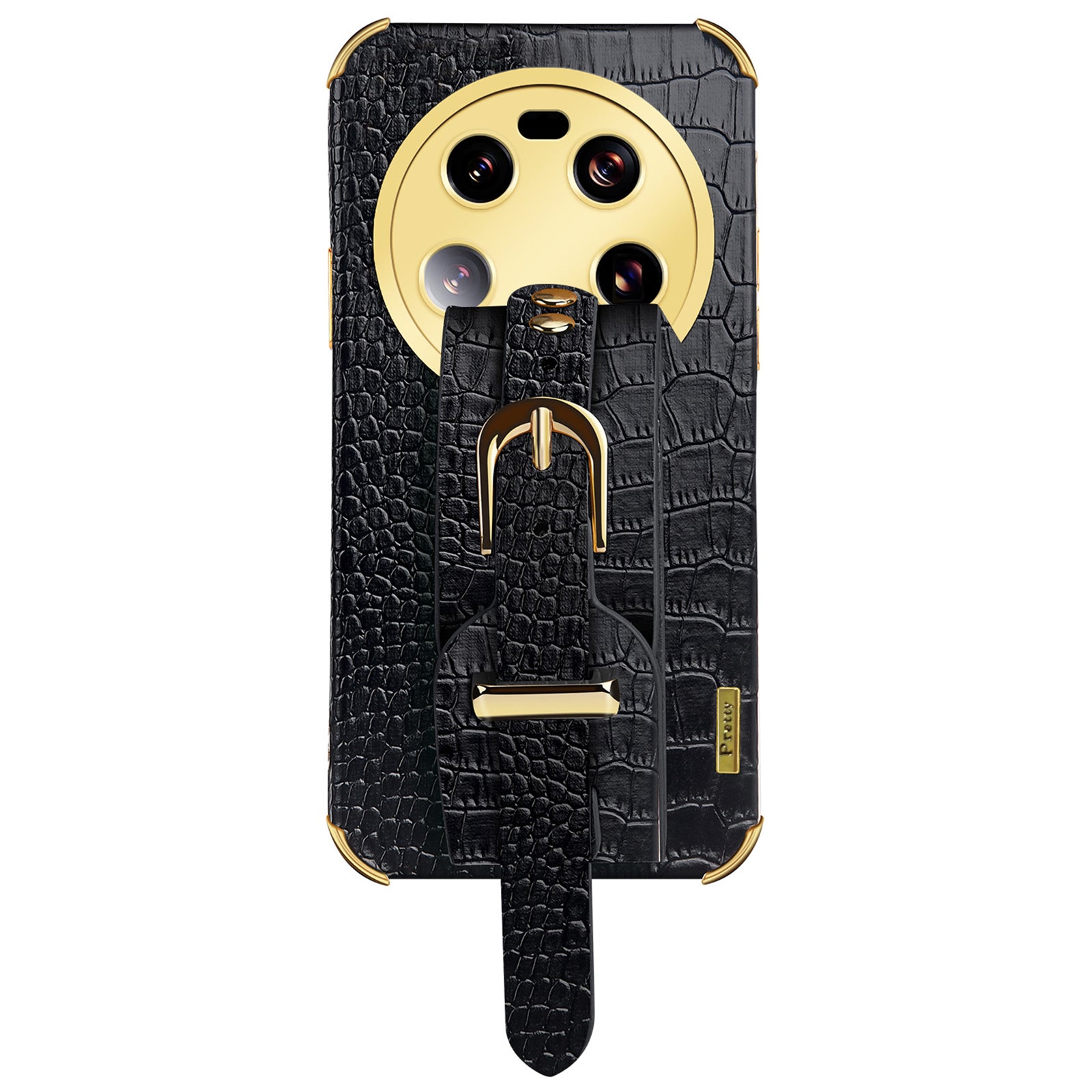 For Xiaomi 13 Ultra Electroplating Phone Case PU Leather Coated TPU Cover with Wristband Kickstand