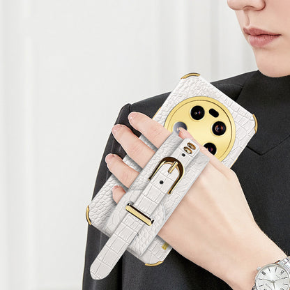 For Xiaomi 13 Ultra Electroplating Phone Case PU Leather Coated TPU Cover with Wristband Kickstand