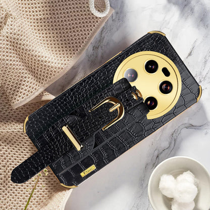 For Xiaomi 13 Ultra Electroplating Phone Case PU Leather Coated TPU Cover with Wristband Kickstand