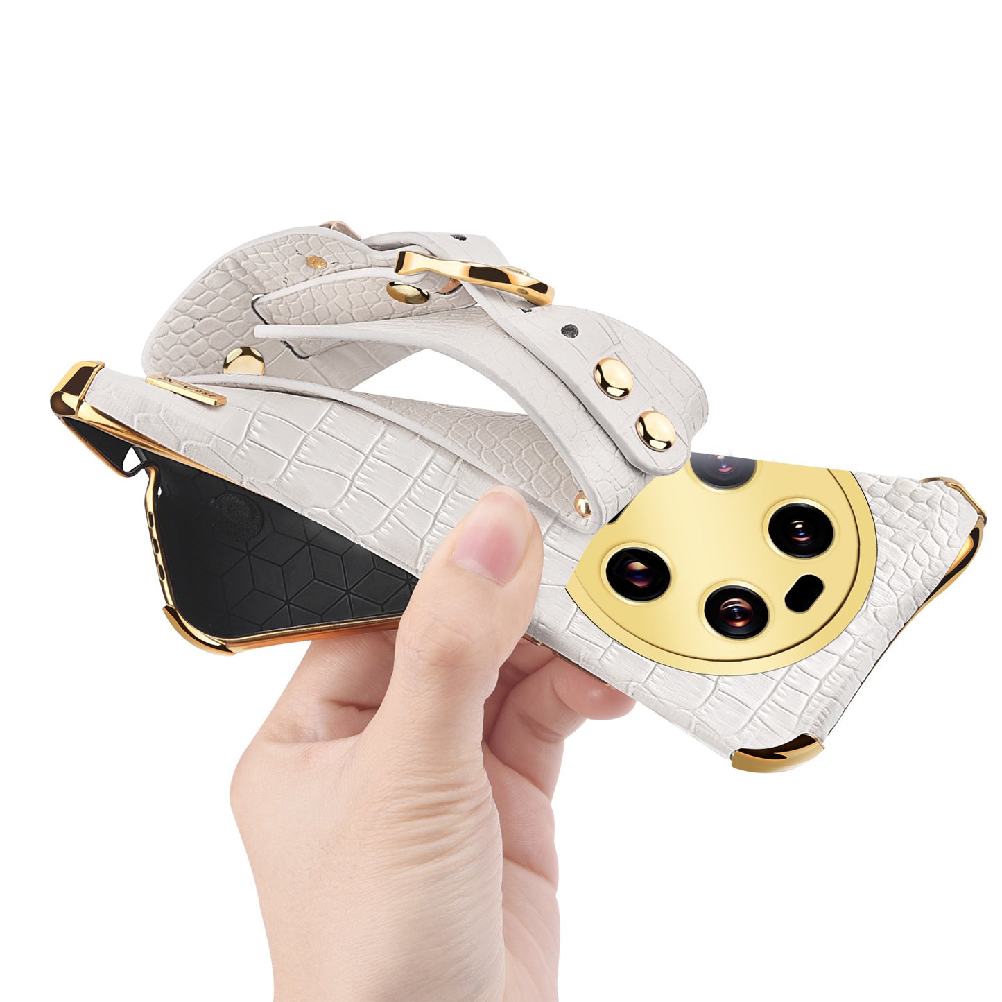 For Xiaomi 13 Ultra Electroplating Phone Case PU Leather Coated TPU Cover with Wristband Kickstand