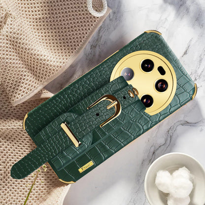 For Xiaomi 13 Ultra Electroplating Phone Case PU Leather Coated TPU Cover with Wristband Kickstand