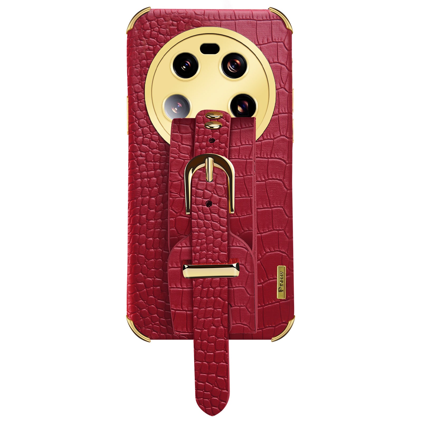 For Xiaomi 13 Ultra Electroplating Phone Case PU Leather Coated TPU Cover with Wristband Kickstand