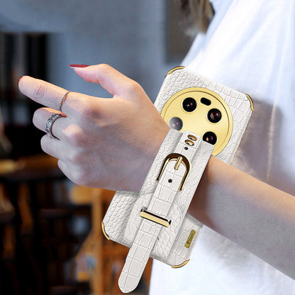 For Xiaomi 13 Ultra Electroplating Phone Case PU Leather Coated TPU Cover with Wristband Kickstand