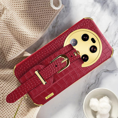 For Xiaomi 13 Ultra Electroplating Phone Case PU Leather Coated TPU Cover with Wristband Kickstand