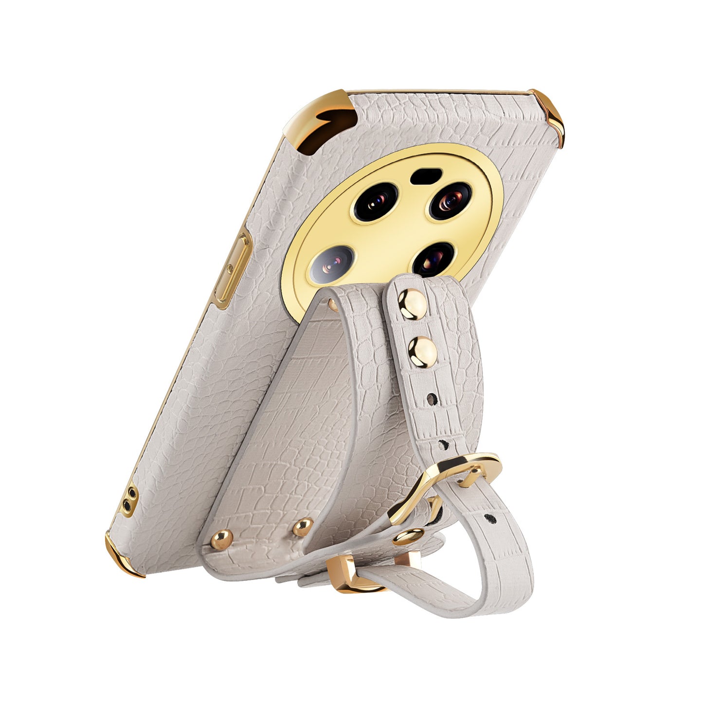 For Xiaomi 13 Ultra Electroplating Phone Case PU Leather Coated TPU Cover with Wristband Kickstand