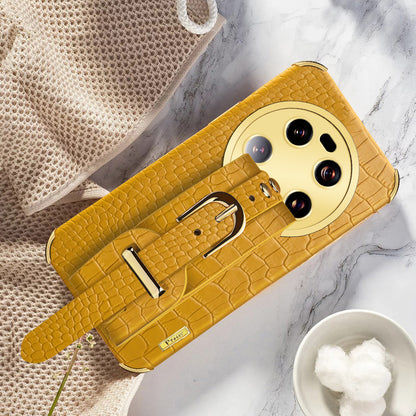 For Xiaomi 13 Ultra Electroplating Phone Case PU Leather Coated TPU Cover with Wristband Kickstand