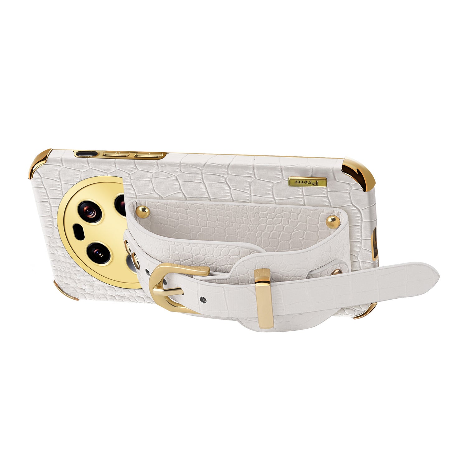 For Xiaomi 13 Ultra Electroplating Phone Case PU Leather Coated TPU Cover with Wristband Kickstand