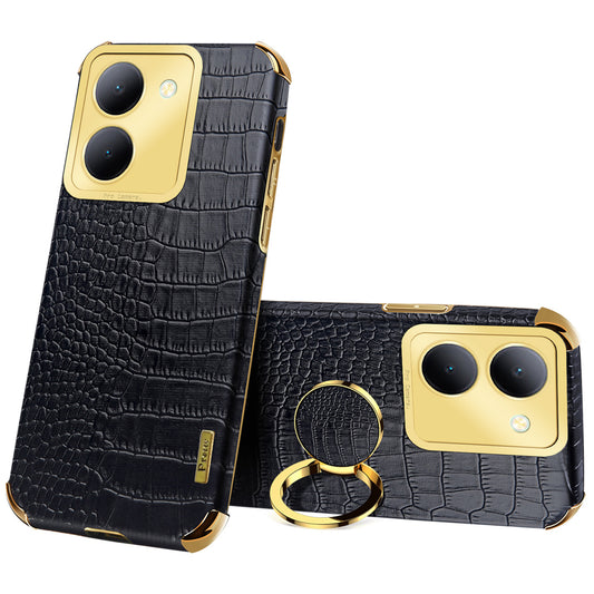 For vivo Y78 5G Electroplated Kickstand Phone Case Crocodile Texture PU Leather Coated TPU Cover