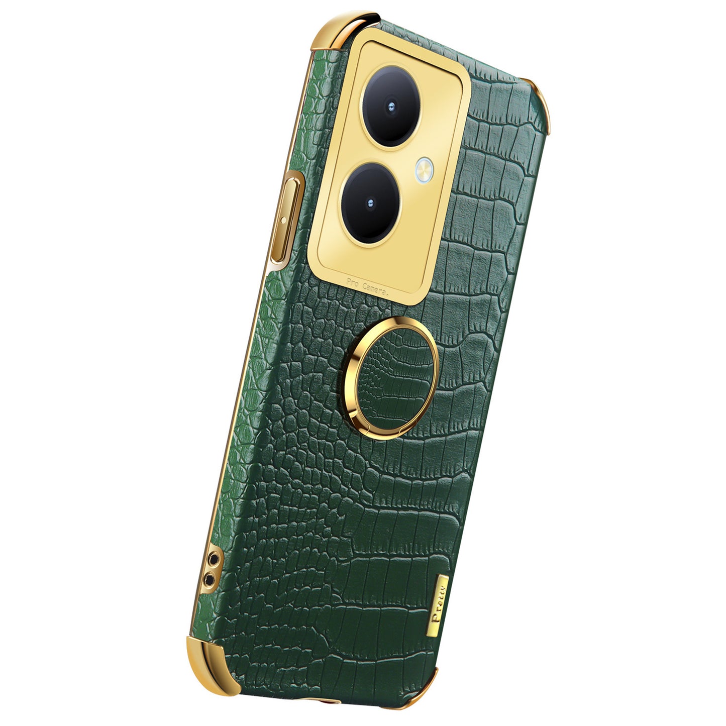 For vivo Y78+ 5G Leather Coated TPU Phone Case Crocodile Texture Protective Cover with Ring Kickstand