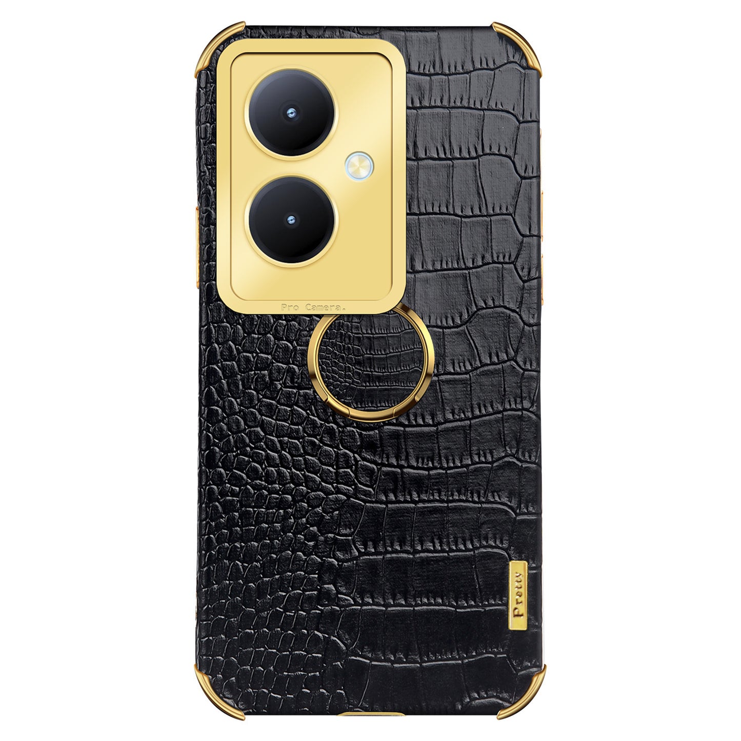 For vivo Y78+ 5G Leather Coated TPU Phone Case Crocodile Texture Protective Cover with Ring Kickstand
