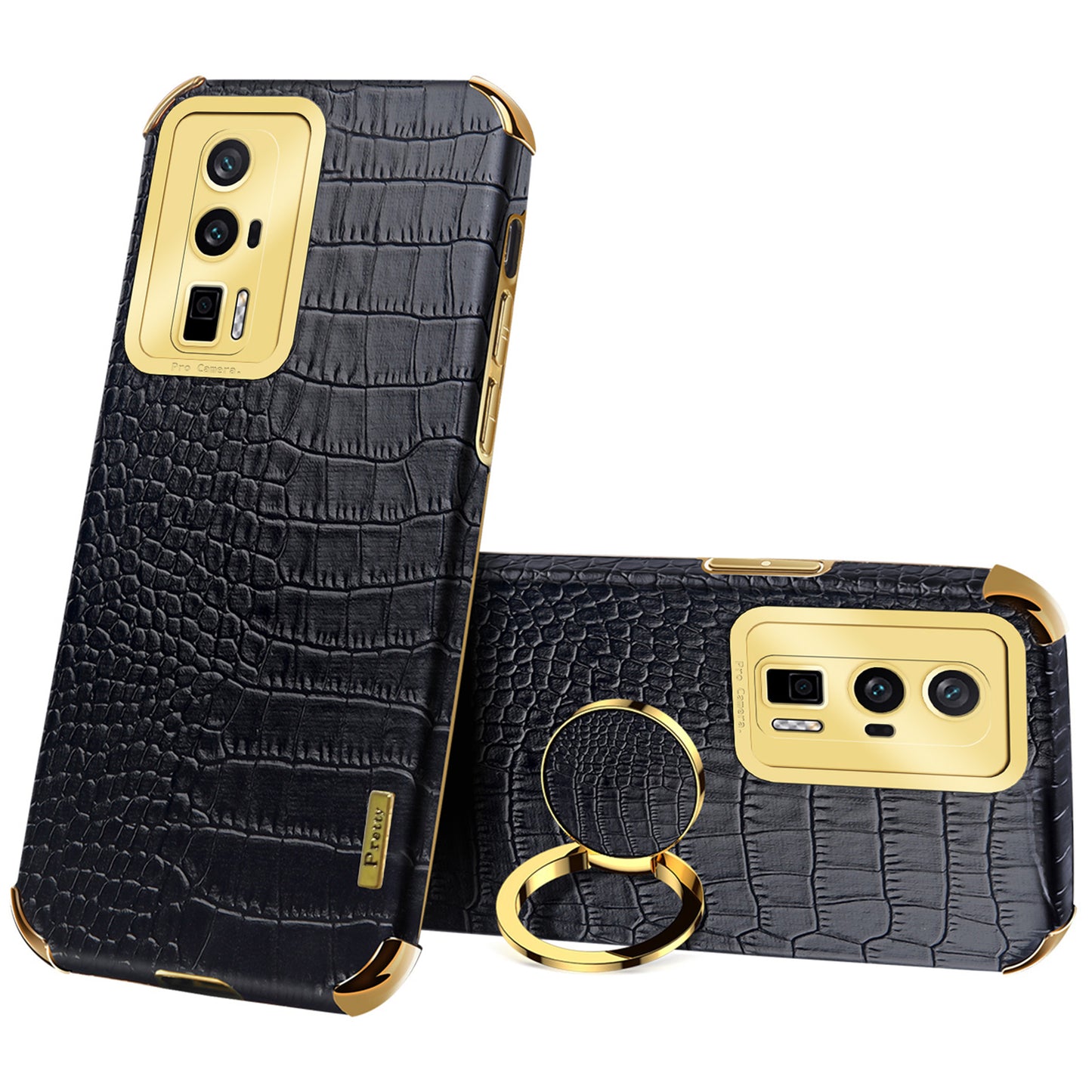 For Xiaomi Poco F5 Pro 5G / Redmi K60 5G / K60 Pro 5G Ring Kickstand Phone Case Crocodile Texture Leather Coated TPU Back Cover