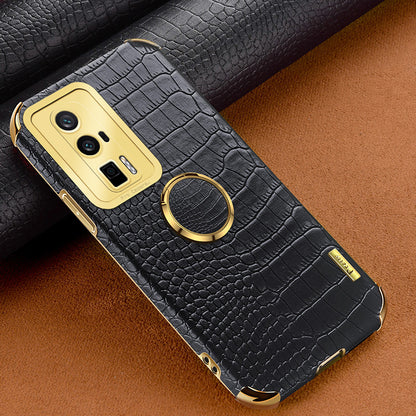 For Xiaomi Poco F5 Pro 5G / Redmi K60 5G / K60 Pro 5G Ring Kickstand Phone Case Crocodile Texture Leather Coated TPU Back Cover