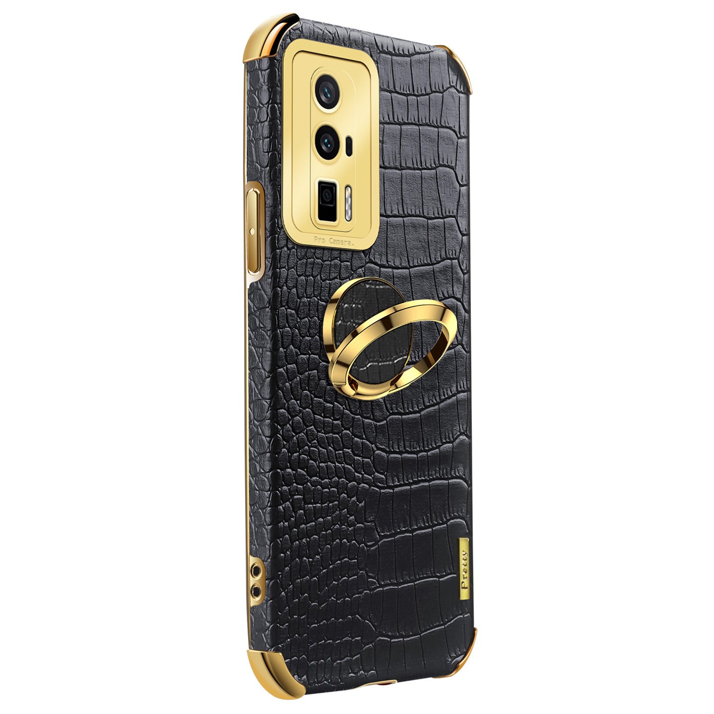 For Xiaomi Poco F5 Pro 5G / Redmi K60 5G / K60 Pro 5G Ring Kickstand Phone Case Crocodile Texture Leather Coated TPU Back Cover
