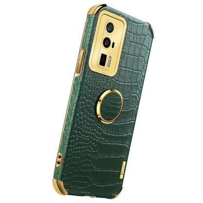 For Xiaomi Poco F5 Pro 5G / Redmi K60 5G / K60 Pro 5G Ring Kickstand Phone Case Crocodile Texture Leather Coated TPU Back Cover