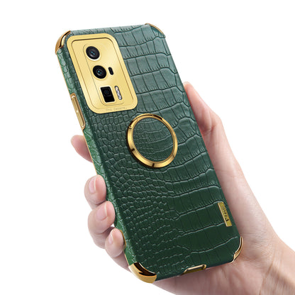 For Xiaomi Poco F5 Pro 5G / Redmi K60 5G / K60 Pro 5G Ring Kickstand Phone Case Crocodile Texture Leather Coated TPU Back Cover
