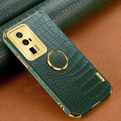 For Xiaomi Poco F5 Pro 5G / Redmi K60 5G / K60 Pro 5G Ring Kickstand Phone Case Crocodile Texture Leather Coated TPU Back Cover