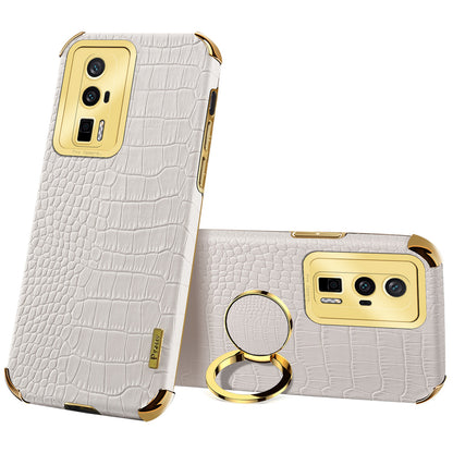 For Xiaomi Poco F5 Pro 5G / Redmi K60 5G / K60 Pro 5G Ring Kickstand Phone Case Crocodile Texture Leather Coated TPU Back Cover