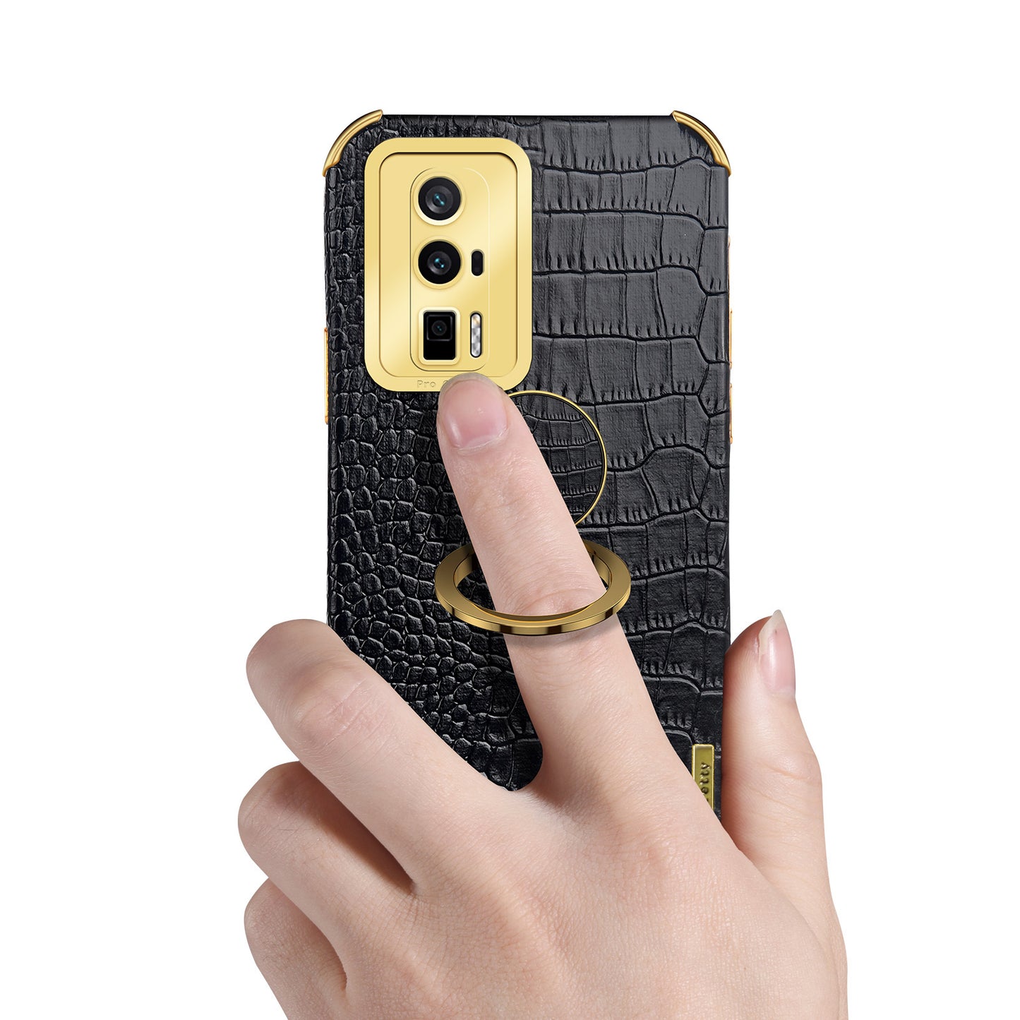 For Xiaomi Poco F5 Pro 5G / Redmi K60 5G / K60 Pro 5G Ring Kickstand Phone Case Crocodile Texture Leather Coated TPU Back Cover
