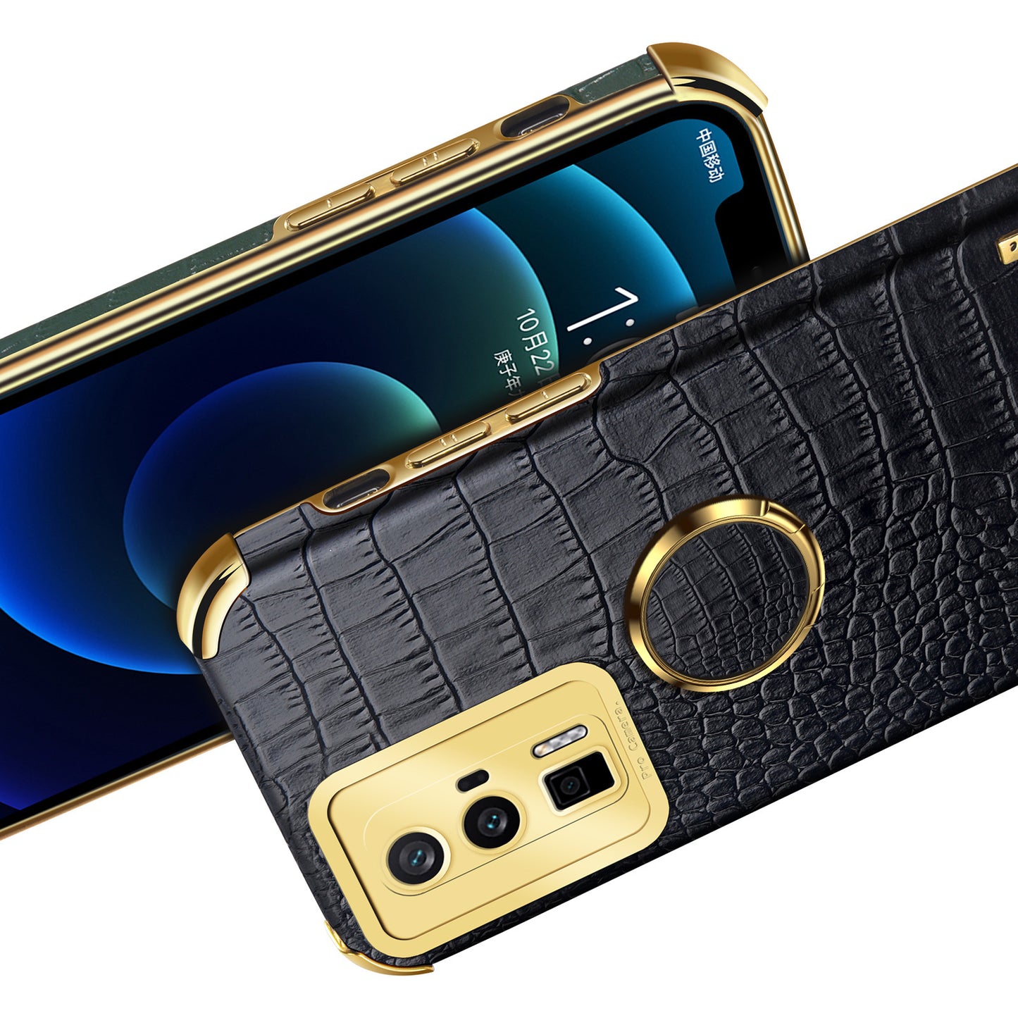 For Xiaomi Poco F5 Pro 5G / Redmi K60 5G / K60 Pro 5G Ring Kickstand Phone Case Crocodile Texture Leather Coated TPU Back Cover