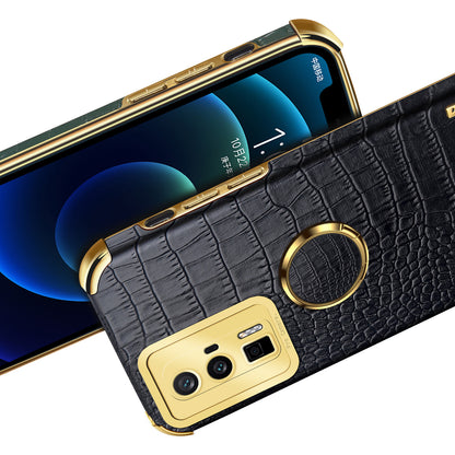 For Xiaomi Poco F5 Pro 5G / Redmi K60 5G / K60 Pro 5G Ring Kickstand Phone Case Crocodile Texture Leather Coated TPU Back Cover