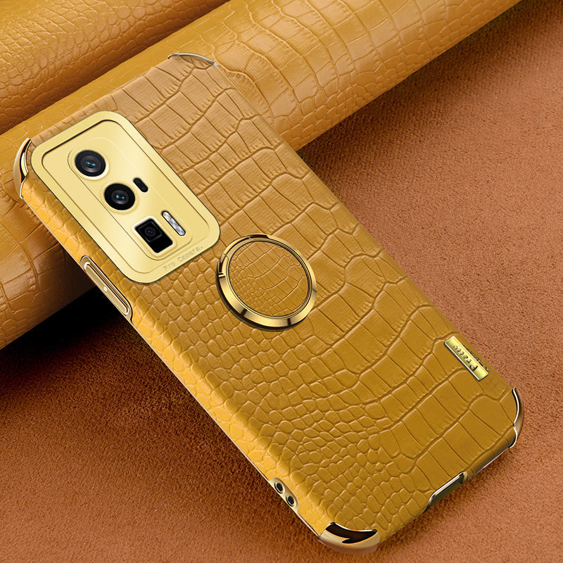 For Xiaomi Poco F5 Pro 5G / Redmi K60 5G / K60 Pro 5G Ring Kickstand Phone Case Crocodile Texture Leather Coated TPU Back Cover