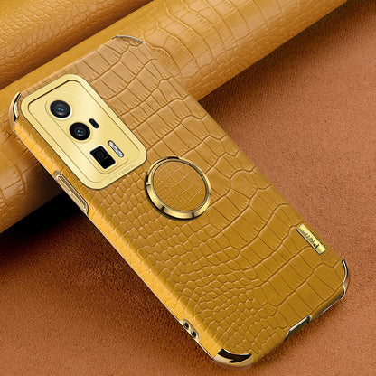 For Xiaomi Poco F5 Pro 5G / Redmi K60 5G / K60 Pro 5G Ring Kickstand Phone Case Crocodile Texture Leather Coated TPU Back Cover
