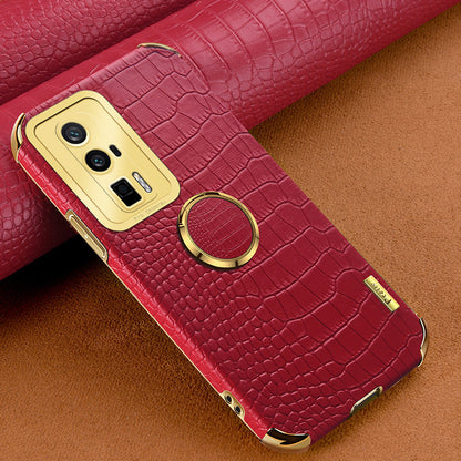 For Xiaomi Poco F5 Pro 5G / Redmi K60 5G / K60 Pro 5G Ring Kickstand Phone Case Crocodile Texture Leather Coated TPU Back Cover