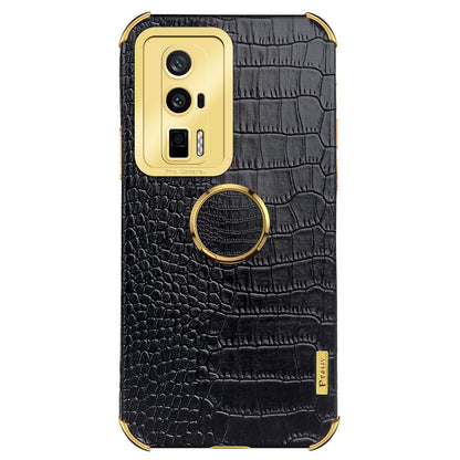For Xiaomi Poco F5 Pro 5G / Redmi K60 5G / K60 Pro 5G Ring Kickstand Phone Case Crocodile Texture Leather Coated TPU Back Cover