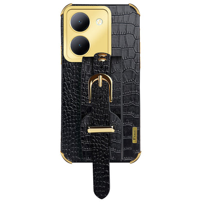 Wristband Kickstand Phone Case for vivo Y78 5G , PU Leather Coated TPU Electroplating Phone Cover